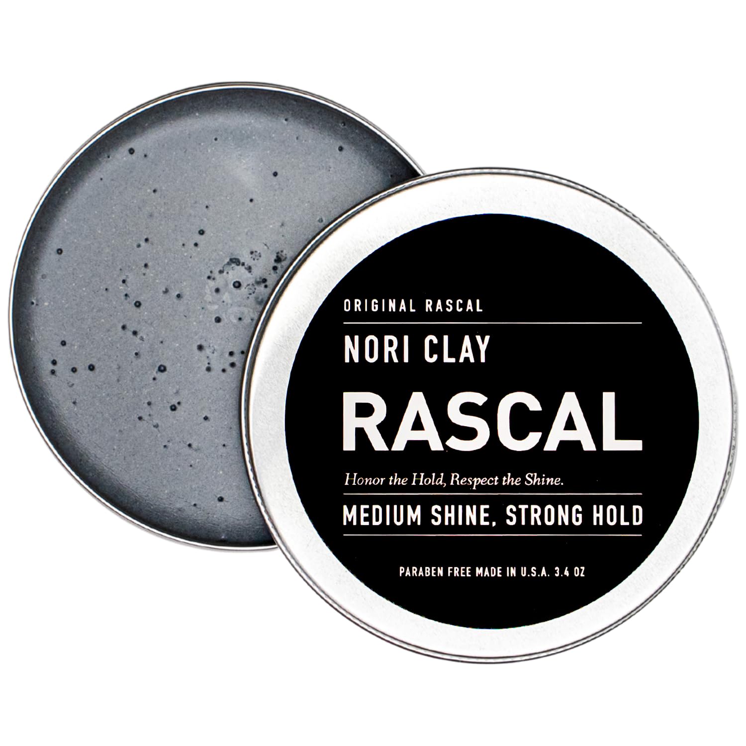 Rascal Nori Clay - Hair Styling Clay for Medium Shine & Strong Hold, Cruelty-Free, Paraben-Free, Made in USA, Ideal for All Hair Types, Made with Charcoal Powder, Aloe Leaf Juice, & Beeswax - 3.4 Oz