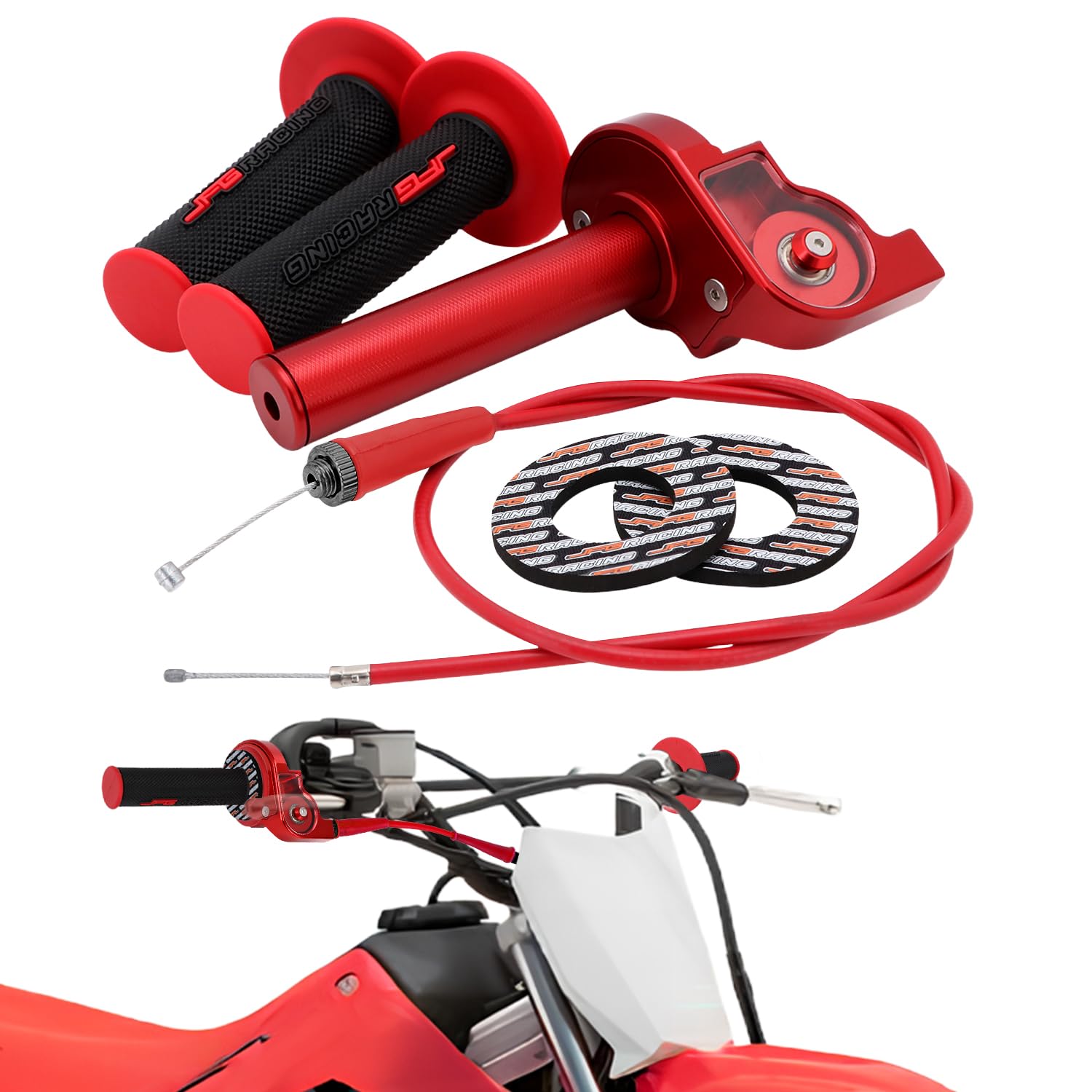 Conjunto de Acelerador Moto con Cable y CNC Puño Rapido Universal para Manillares de 7/8" (22 mm) para la Mayoría de Las Motocicletas CRF YZ PW KX KLX RM DR DRZ 110cc 125cc 150cc Dirt Pit Bike-Rojo
