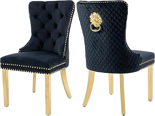 Juego de 2 sillas de comedor de terciopelo, sillas de comedor tapizadas, sillas modernas de mediados de siglo con respaldo copetudo de enrejado de