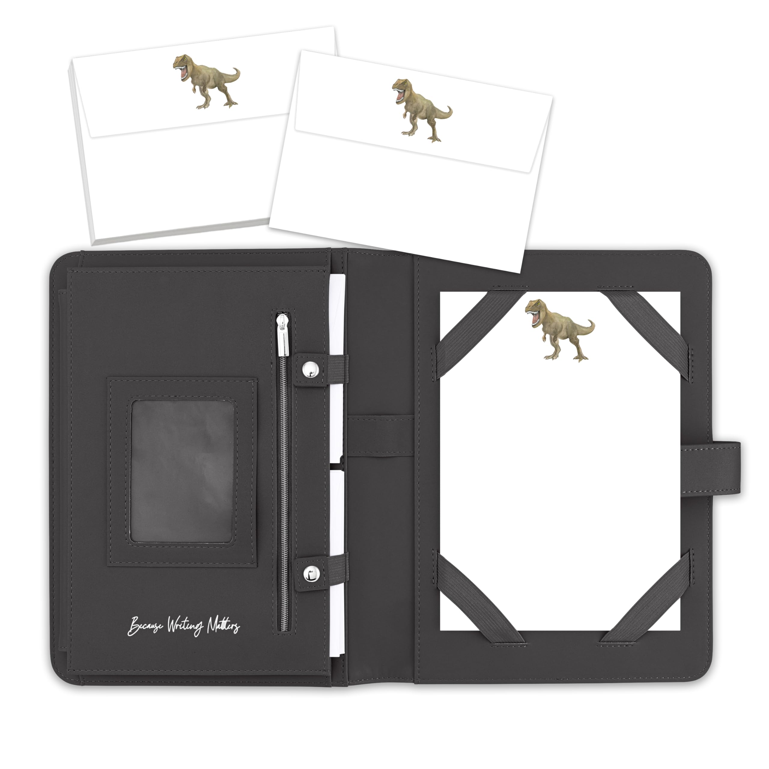 Me Loovely Tyrannosaurus Rex Dinosaur Letter Writing Paper and Envelopes Set Stationery Supplies | Gifts (20 Letters & 20 Envelopes with Black Organiser)