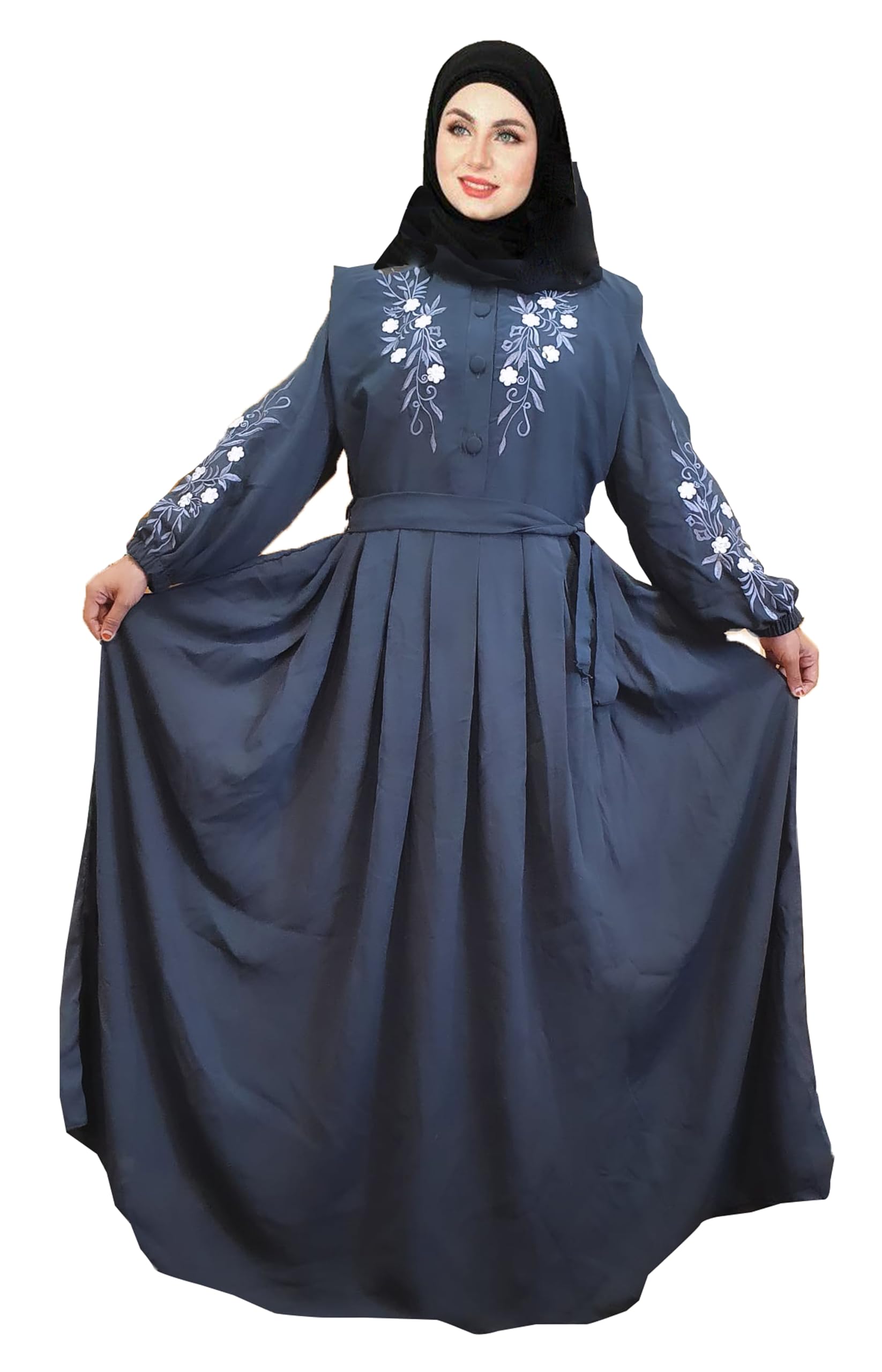 Grey Abaya Embroidery Work Stylish Burkha For Women Elegant Modest Wear Islamic Naqab Fashion-image-39