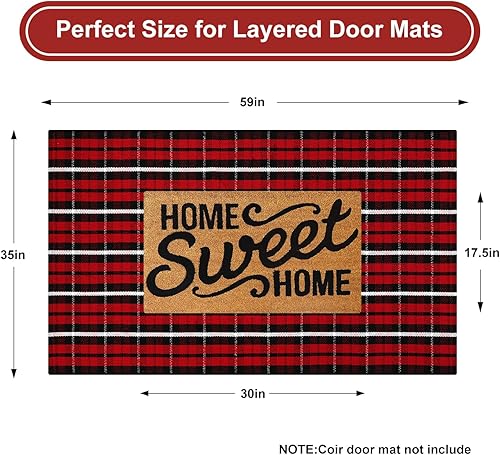 Miniatura 2 de KIMODE Tapete de Navidad para puerta de exterior de 35 x 59 pulgadas, alfombra de cuadros rojos y negros, alfombra de algodón lavable a mano,