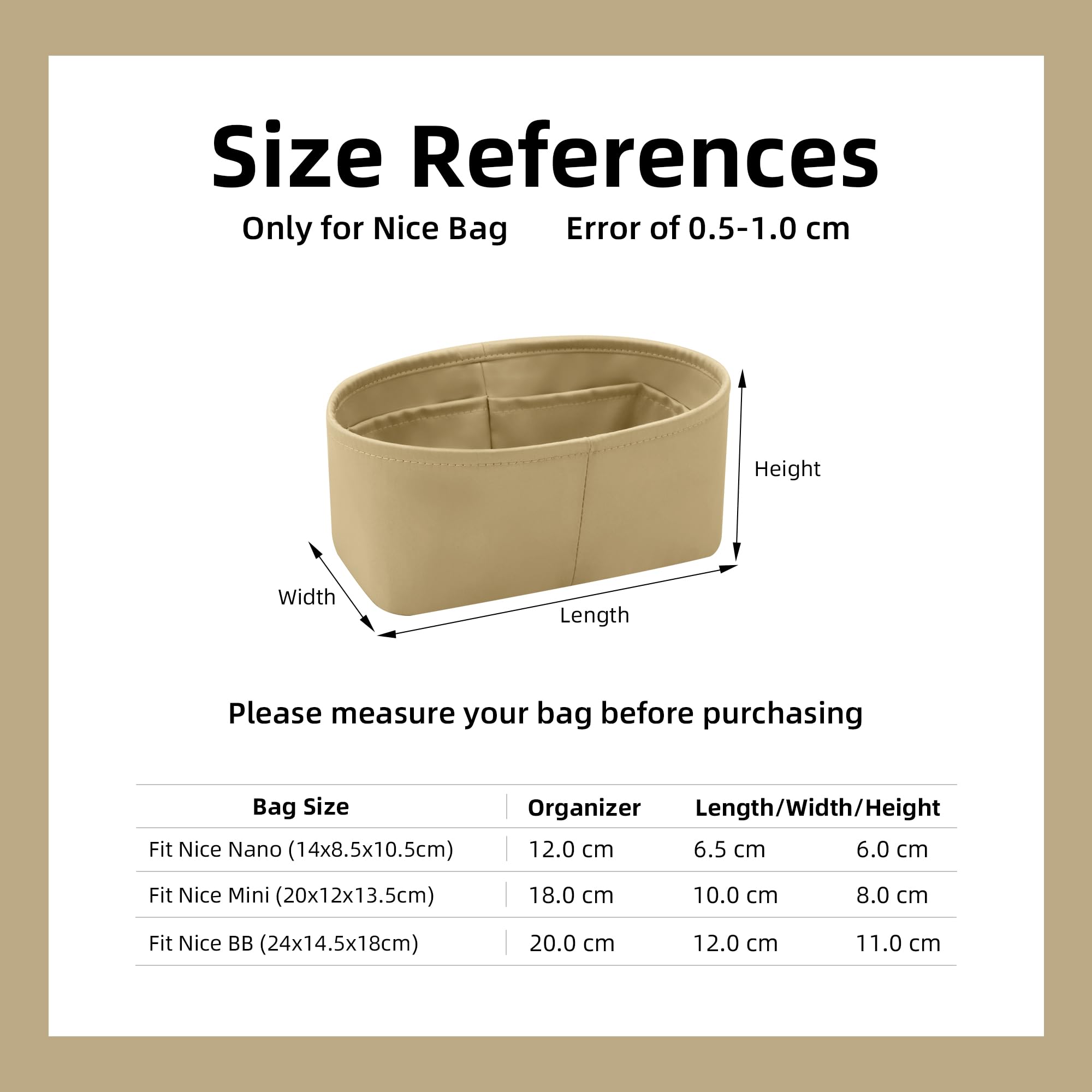 DGAZ Satin Handtaschen Organizer für LV Nice BB, Trench