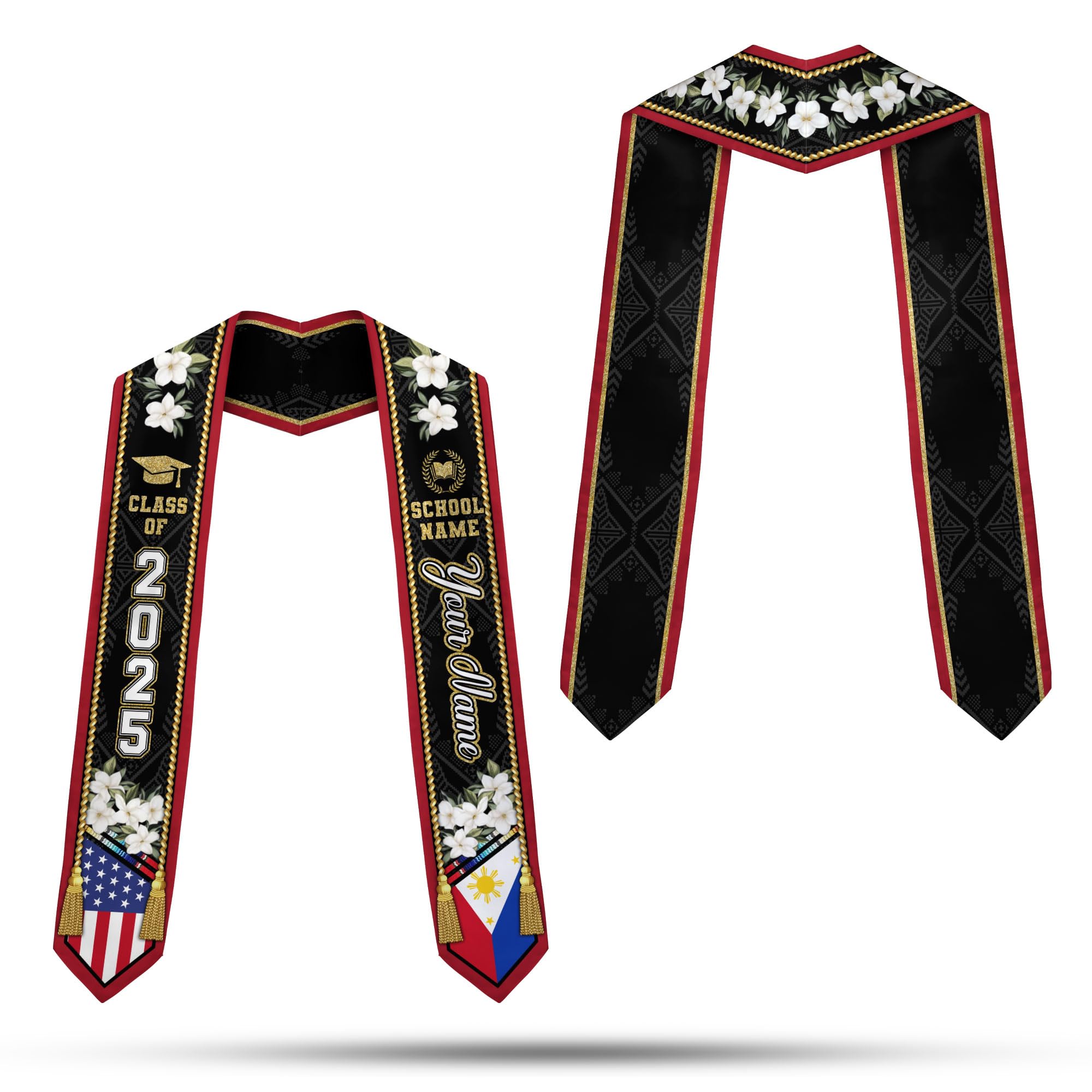 MonkeyVan Philippine Graduation Stole Philippines Graduation Flag Stole Sash Philippine American Flag Graduation Sash Plp7