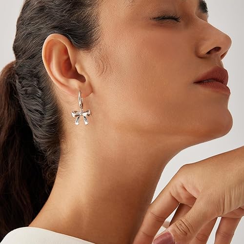 Miniatura 3 de Aretes de lazo para mujer, ligeros, hipoalergénicos, plateados, dorados, aretes colgantes para mujer, joyería de moda para regalo