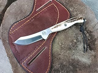 7" Handmade Fixed Blade Cowboy Skinner/Hunting knife with Leather Sheath, Stainless Steel Razor Sharp Blade and Stag/Antler Handle. - KNIVES KING