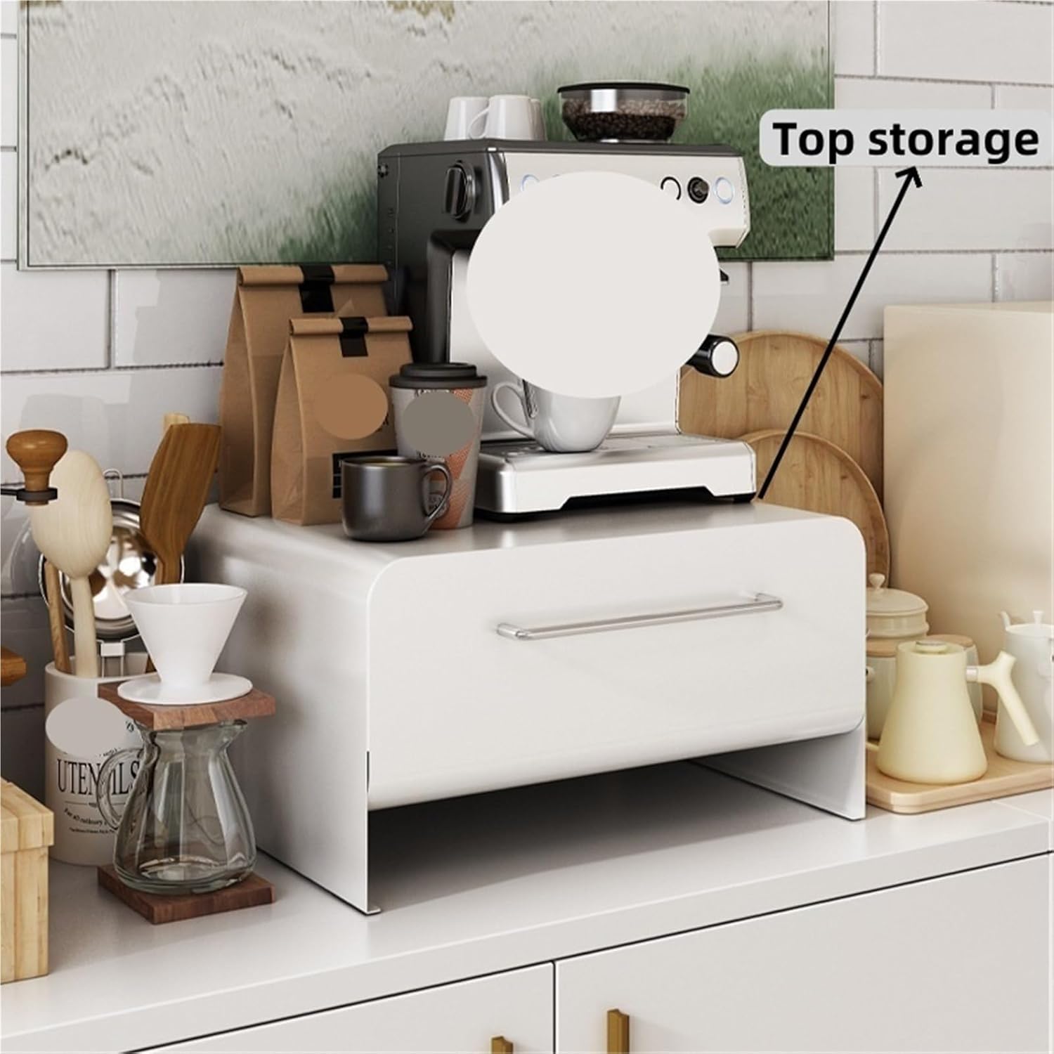 Kitchen Spice Rack Cups Storage Cabinet, 2 Tier Mug Storage Rack Organizer Sideboard Countertop Coffee Cup Shelf, Coffee and Tea Storage Rack,for Dining Room,kitchen(White)