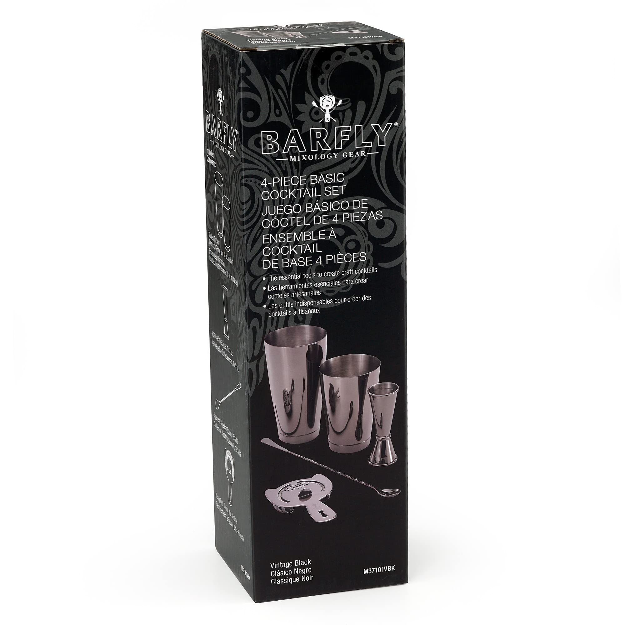 Barfly Basics Service à Cocktail, 5 pièces, Noir Vintage