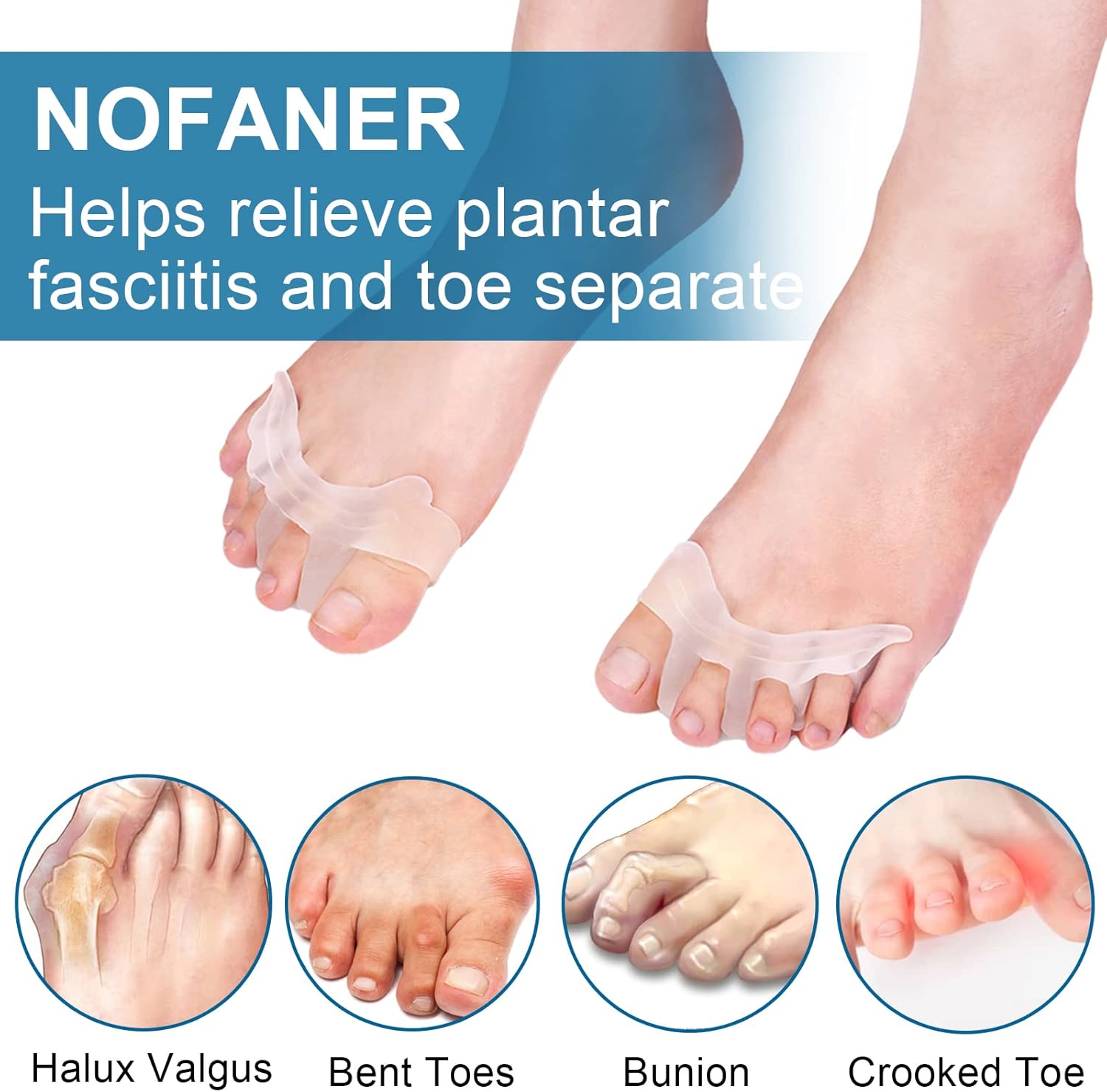 Nofaner 1 Pair Gel Toe Separators for Overlapping Toes, Gel Toe