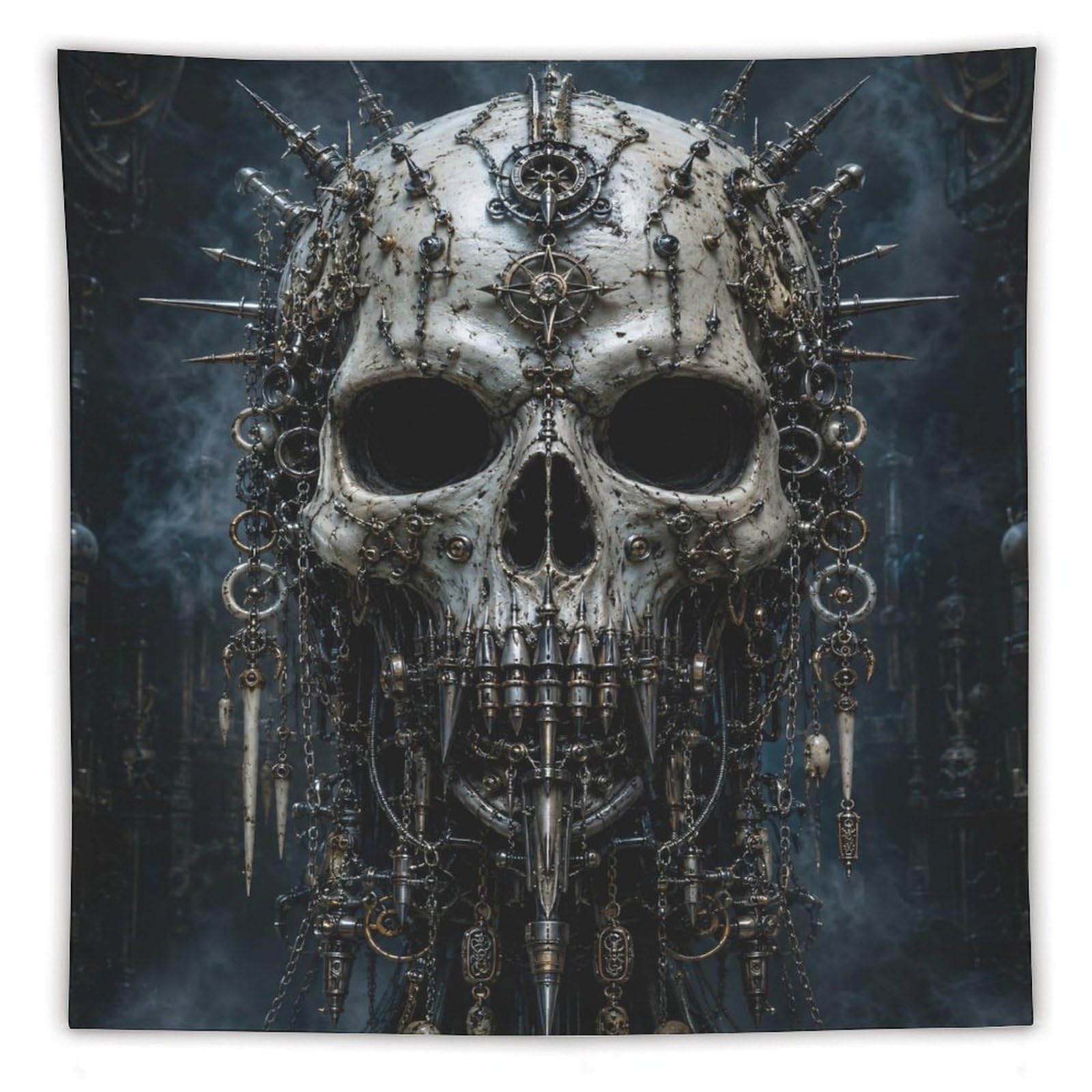H3B8U2Y5 Industrial Punk Metal Skull Wall Tapestry, Gothic Oil Style, Bed