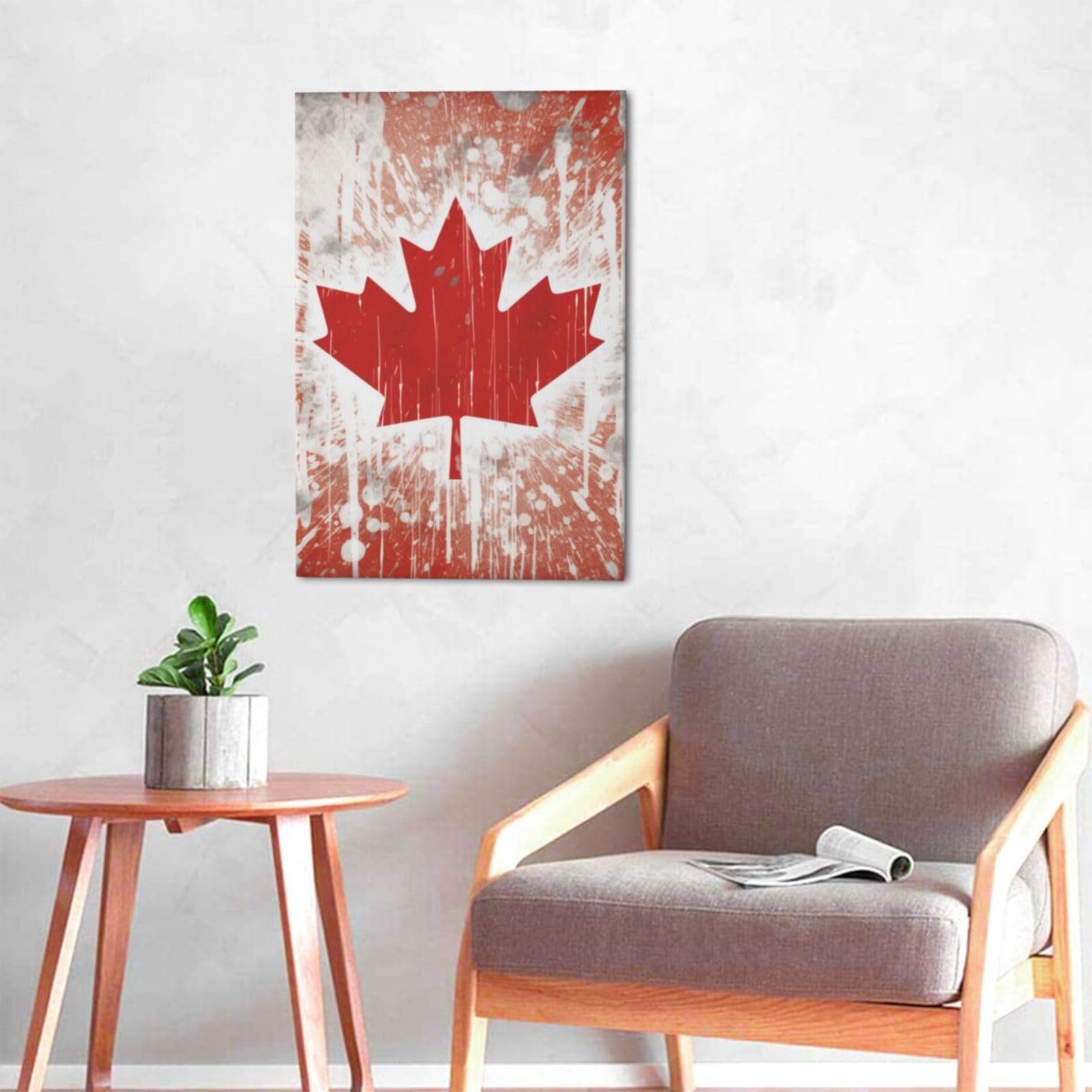 YKLJG Impression sur toile imprimée drapeau du Canada 40 x 60 cm encadrée en bois pour chambre à coucher, cuisine, bureau