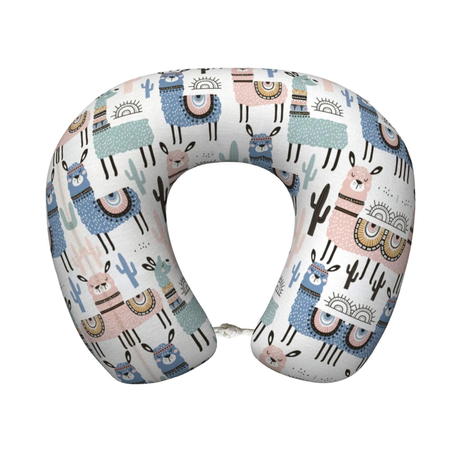 peiyeety Tropical Cactus Animal Lama Print Custom U-Shaped Pillow,Memory Foam Cervical Neck Travel Pillow,for Home,Camping,Travelling