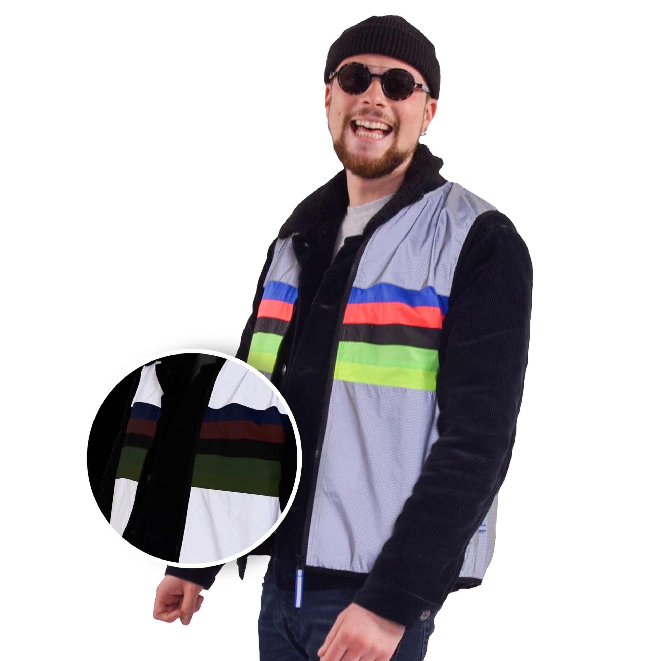 gofluo. - Chaleco reflectante Darkchamp - Chaleco reflectante - Chaleco reflectante - Visible en la oscuridad para excursionistas, correr, bicicleta - Grey Reflective -, gris, L