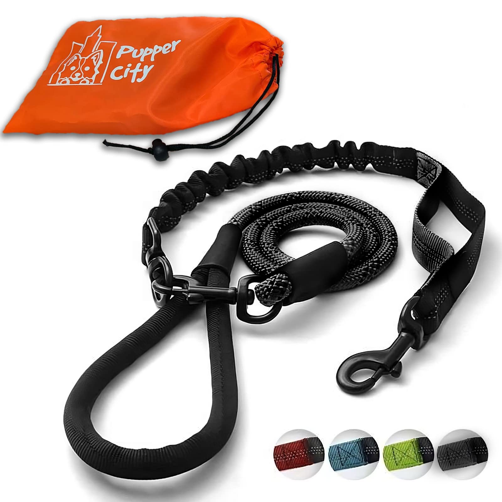 Premium Reflectable Nylon Heavy Duty Bungee Dog Leash for NoPull