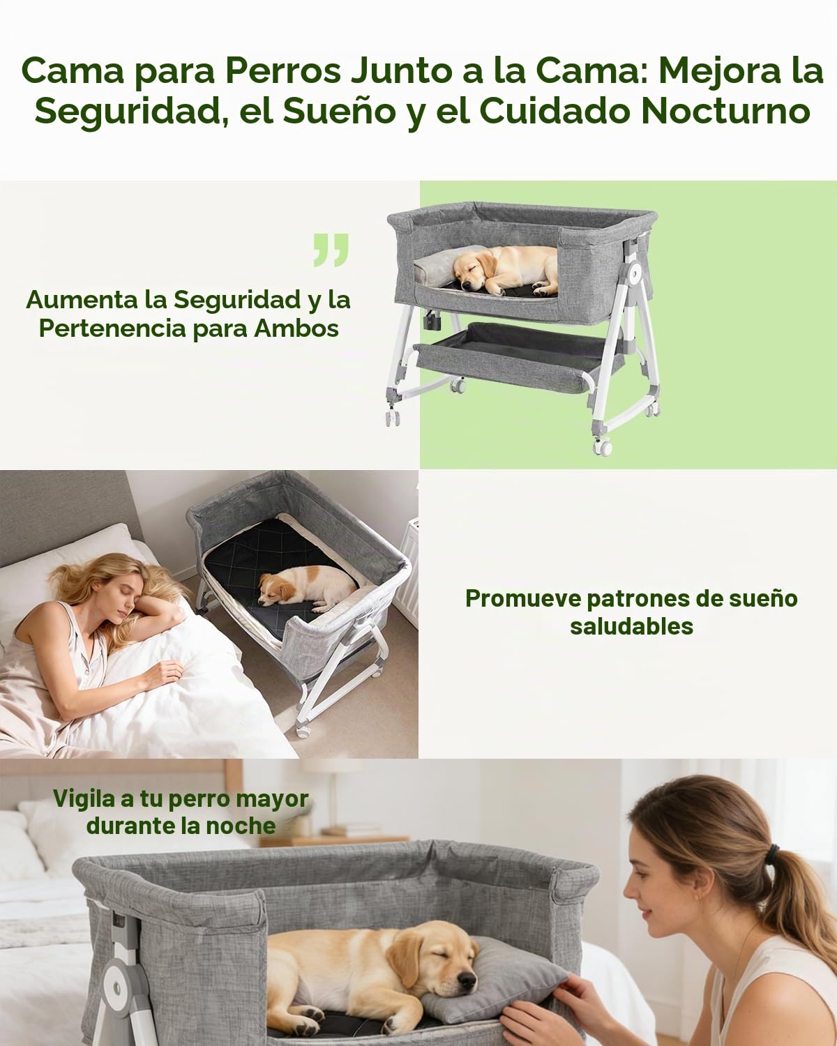 Cama para Perro Junto a la Cama Ajustable en Altura con 6 Niveles