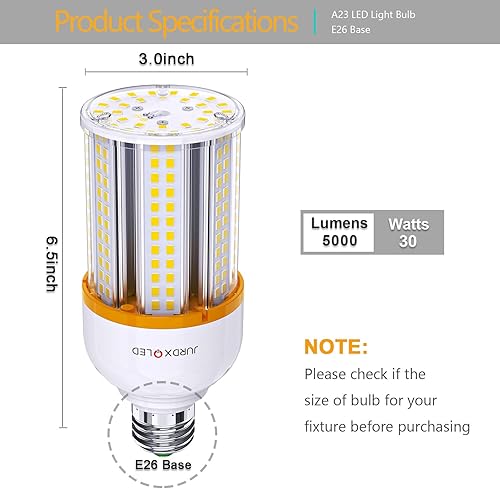 Miniatura 2 de Paquete de 1 bombilla LED de maíz equivalente a 400 W, 4000 lúmenes, 5000 K, 30 W, gran área, luz blanca fría, E26E27, base mediana para exteriores,