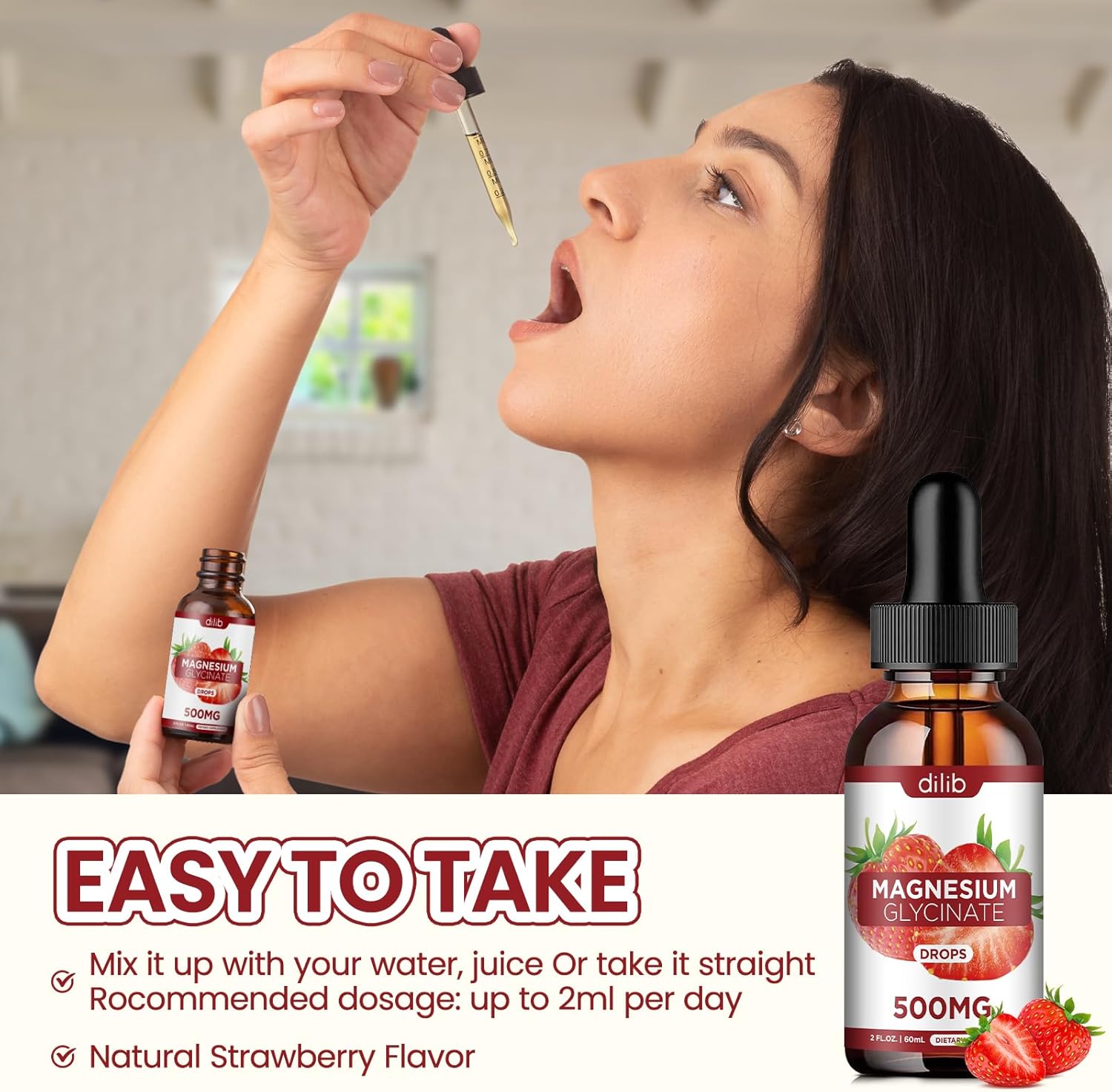 (2 Pack) Magnesium Glycinate Supplement, Liquid Magnesium Glycinate Liquid Drops 500mg-Support Stress Relief, Relaxation, Mood, Sleep, Bone & Muscle-4 Fl Oz, Vegan, Strawberry Flavor - Image 6