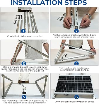 Solar Panel Mount Brackets, 45 inch Adjustable Solar Panel Mount with Foldable Tilt Legs, Suitable for 2-4pcs 180 200 300 400 500 Watt for Roof, RV, Boat, and Off-Grid (114cm 45 inch 2 Sets)