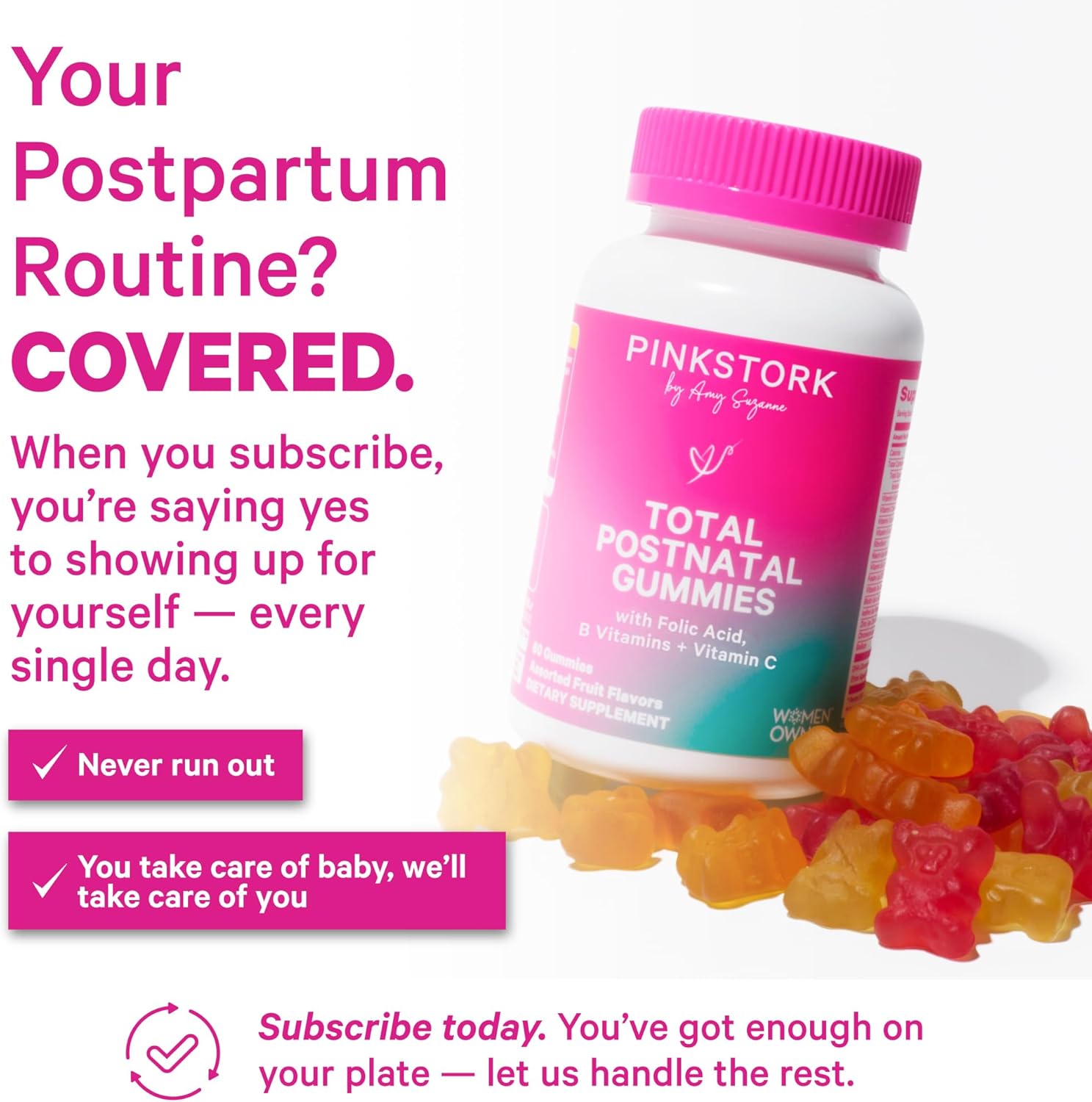 Pink Stork Total Postnatal Vitamin Gummies - Multivitamin for Postpartum Recovery and Lactation Support - Folic Acid, B6, & Vitamin C - Postpartum Essentials - 60 Gummy Vitamins - Image 4