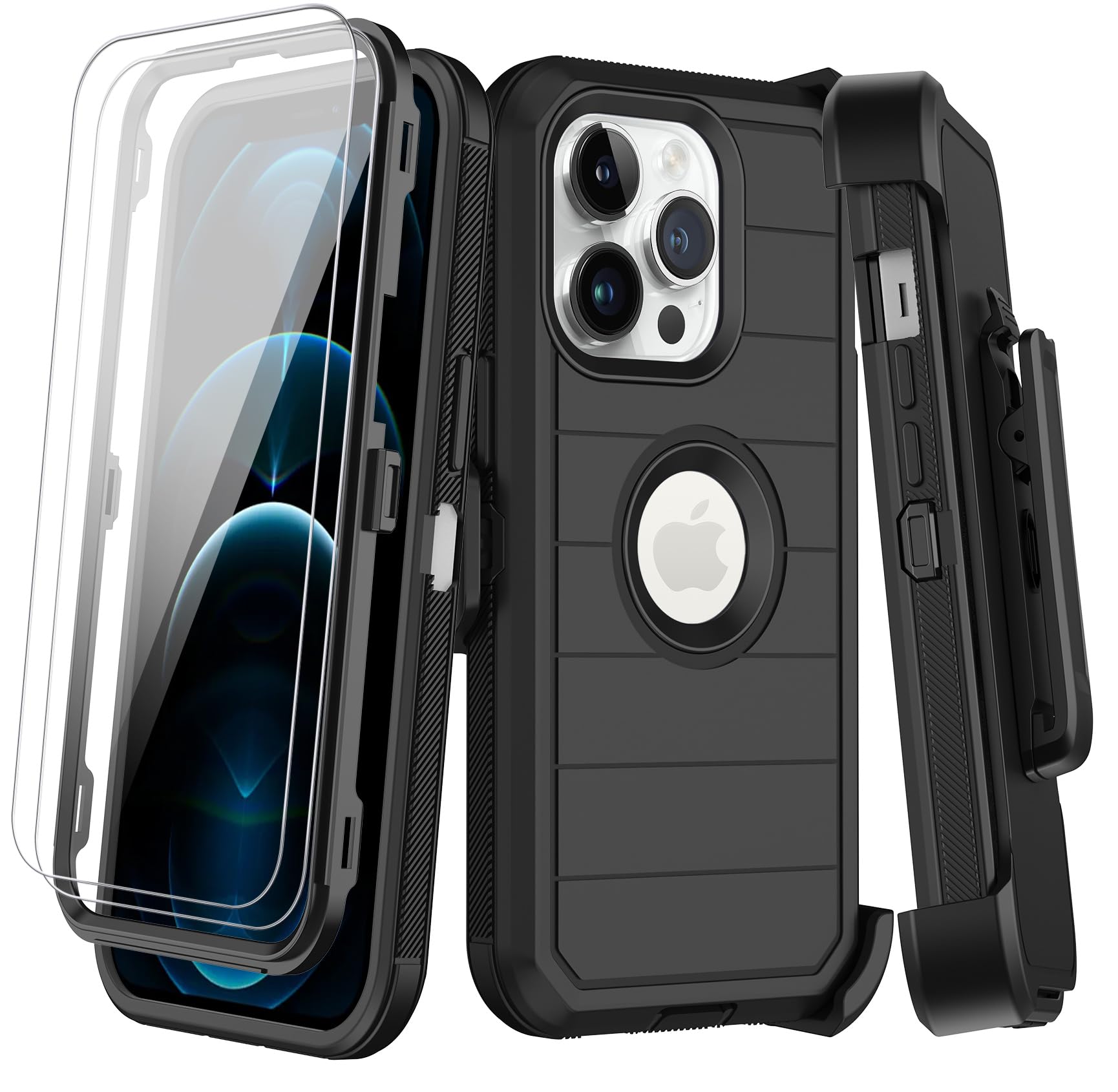 KECAI for iPhone 12 Pro Max Case with Belt Clip Holster, 2X Screen Protector,Heavy Duty Shockproof Drop Protection Military Grade Full Body Rugged