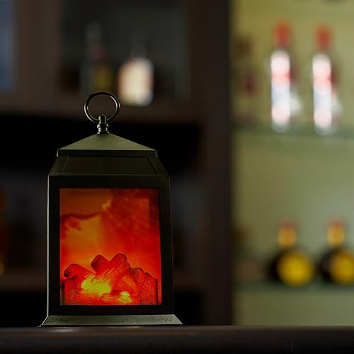 Miniatura 5 de YAKii Linterna rectangular para chimenea, 6 LED superbrillantes, temporizador de 6 horas, funciona con pilas, decoración colgante para sentarse en