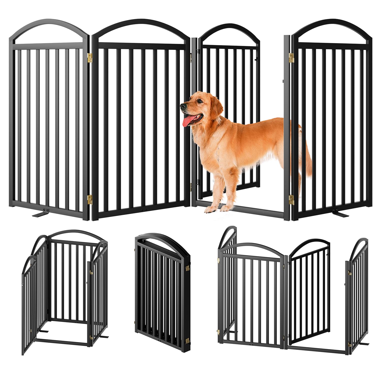 Photo 1 of SNUOWU 4 Panels Full Matel Freestanding Dog Gates with Door, 96"Extra Wide 36"Tall Free Standing Dog Pet Gate for Indoor & Outdoor. Foldable Pet Fences for Doorways, House, Stairs, Porch, Deck, Yard