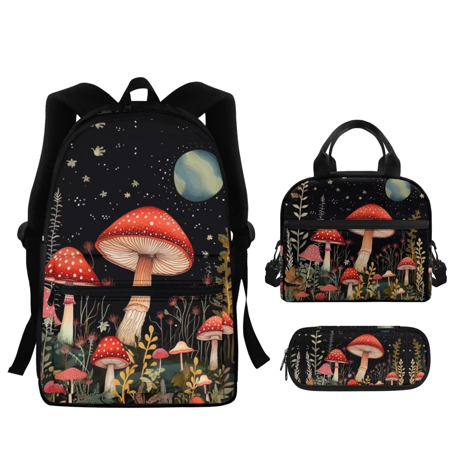 Hudotybom Galaxy Mushroom Backpack for Boys Elementary School Backpack Book Bags for Boys Kids Backpack for Teen Girls Bookbag School Backpack Set
