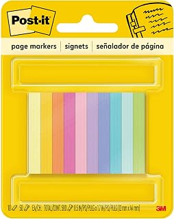 Post-it Marcadores de página, 1,3 x 4,5 cm, cores brilhantes sortidas, pautadas, 50 folhas/bloco, 10 blocos/pacote (670-10AB)