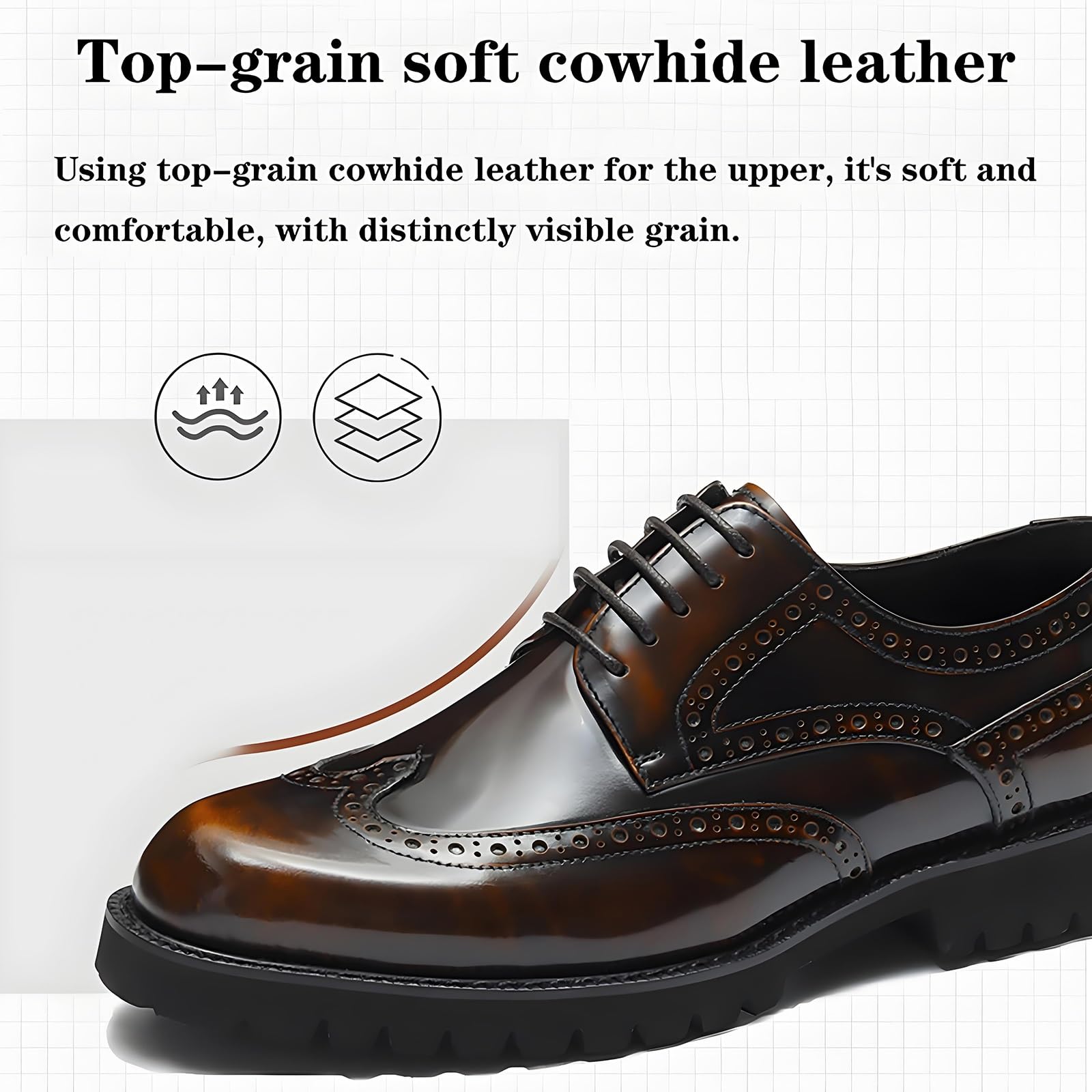Męskie formalne buty Oxford z ozdobnymi detalami, oddychająca skórzana podszewka i antypoślizgowa podeszwa do stroju biznesowego i na profesjonalne okazje, Czarny, 38.5 EU