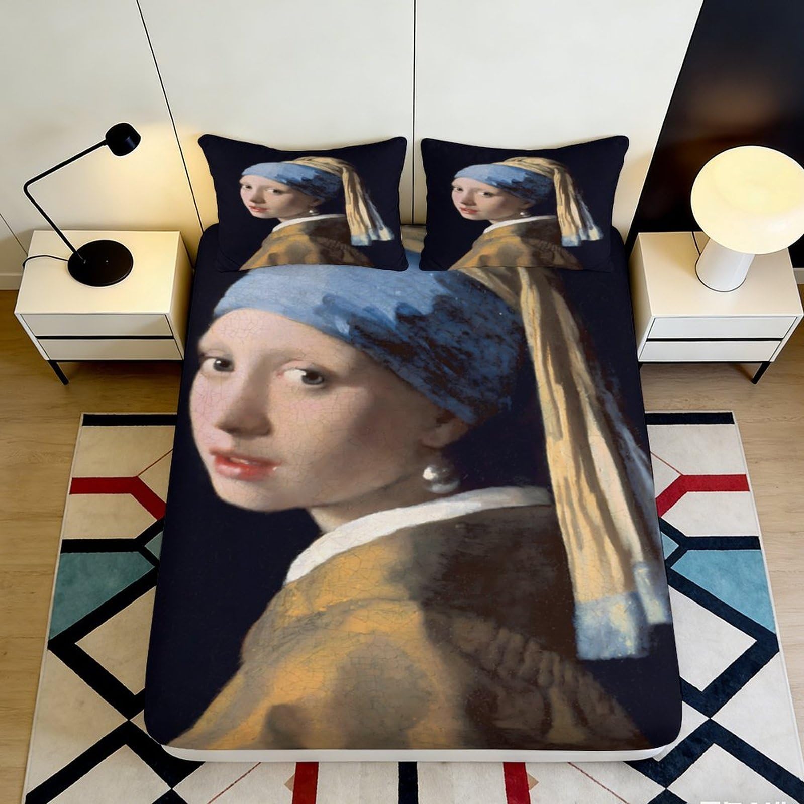 Qjzxknhpgr Girls Style-8 3D Printed With Pearl Earring Fitted Sheet Microfiber Art Bedroom Decor Bed Cover For Home Dorm Guest Room 90X200x25cm