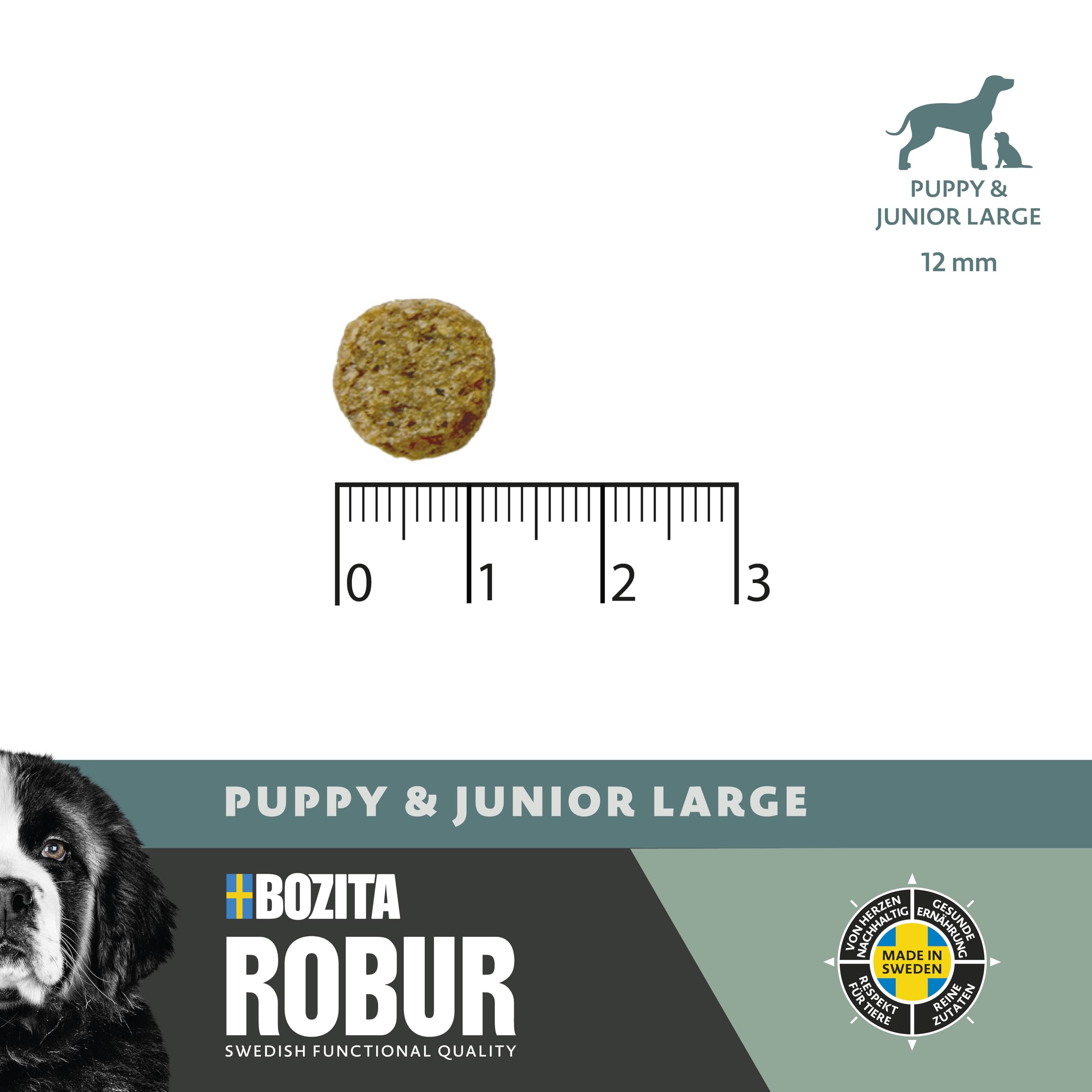 Bozita ROBUR Puppy & Junior XL Huhn 12kg - Welpenfutter Trockenfutter mit hoher Akzeptanz, Postbiotika, ohne Weizen für mittelgroße bis große Rassen und Welpen die eine große Krokette wollen