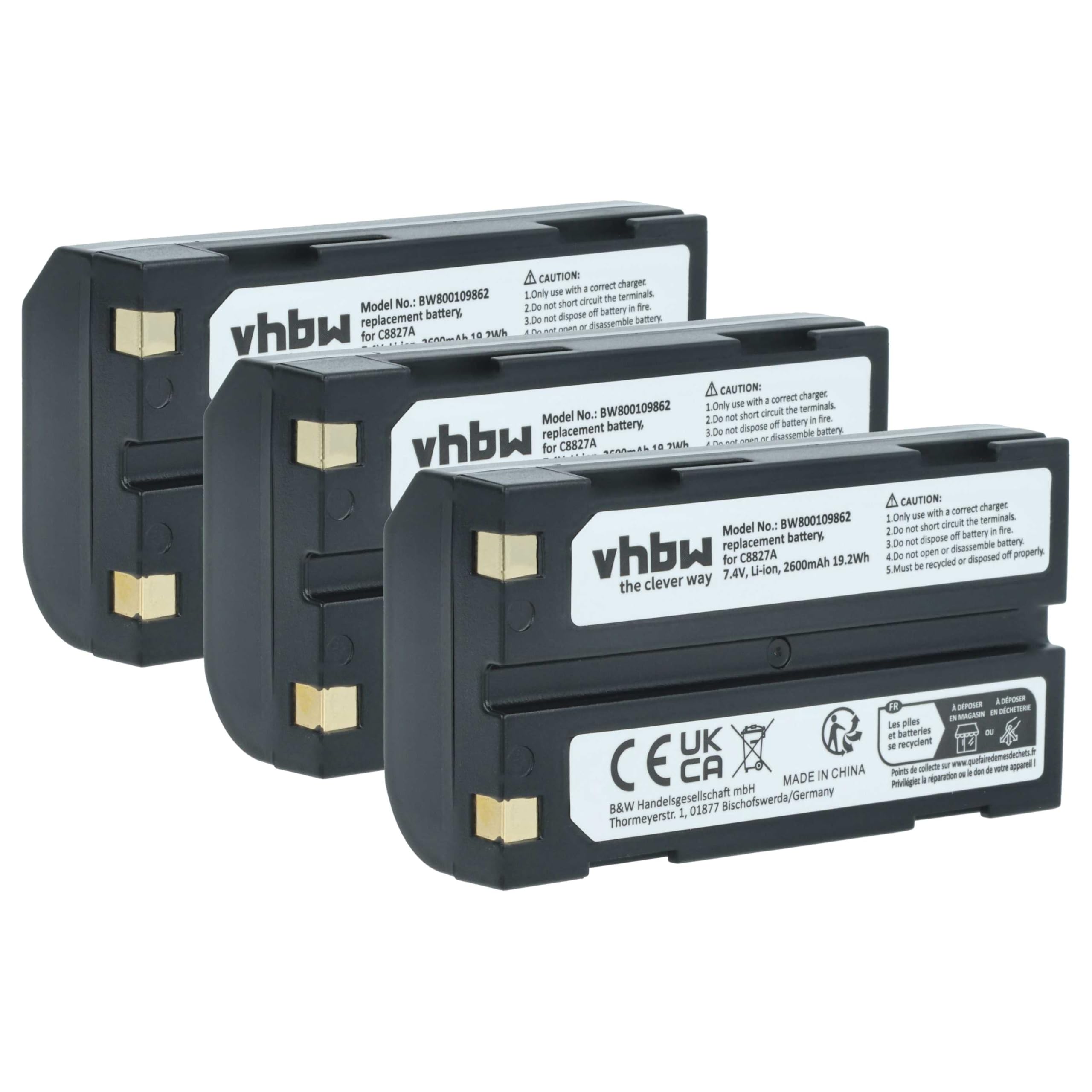 vhbw 3 x akumulator kompatybilny z Trimble 38403, 29518, 5800, 5700, 92600, 5700, 54344, 52030, 46607 (2600 mAh, 7,4 V, Li-Ion)