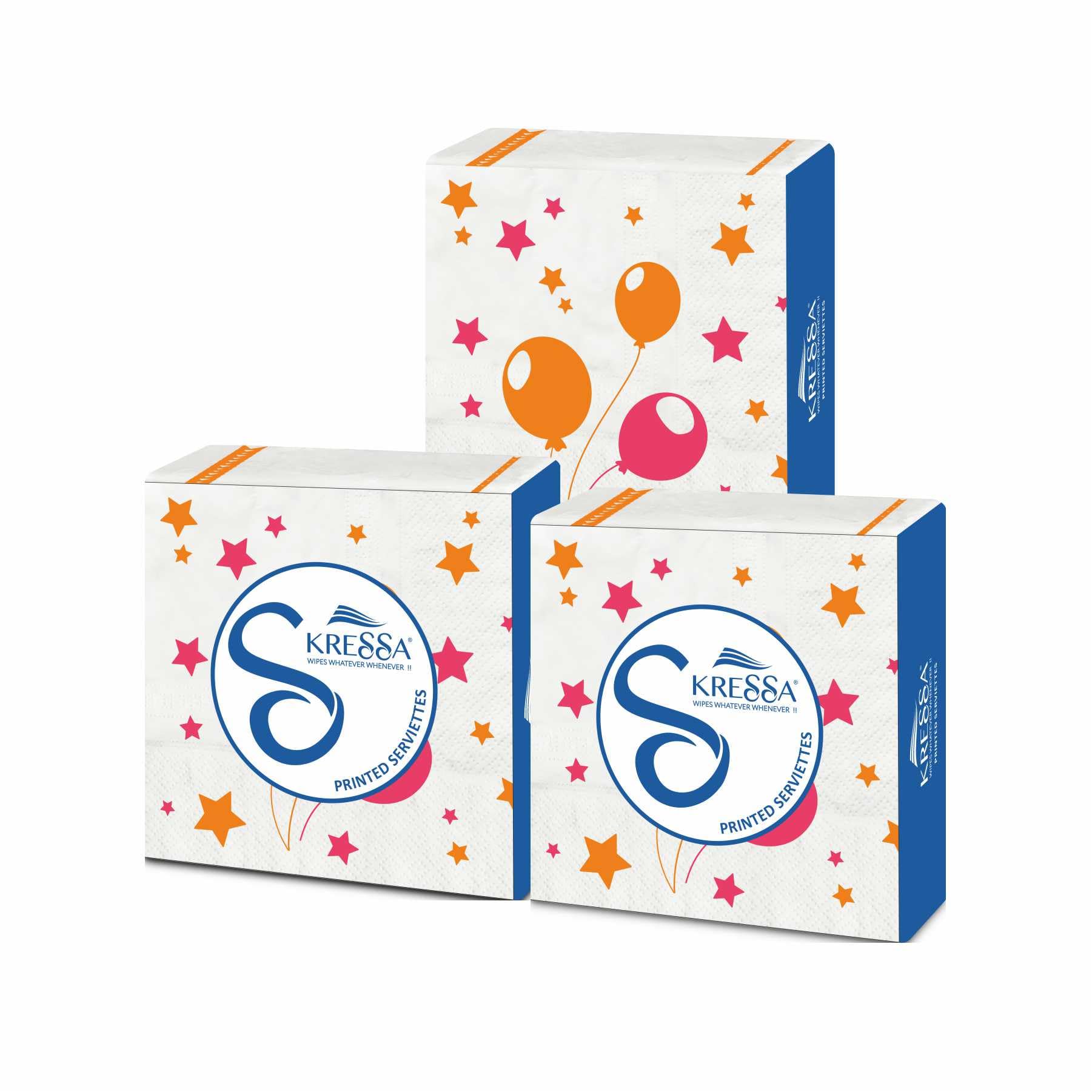 Kressa Printed Paper Napkins | 2 Ply Printed Tissue Paper Napkins (Pack Of 3)
