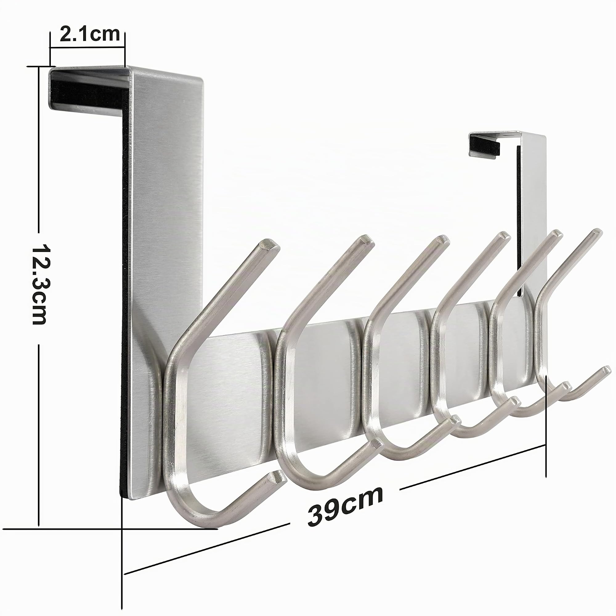 WEBI Türhaken zum Einhängen,Türgarderobe mit 6 Haken,Türaufhänger,Kleiderhaken Tür,Haken Tür,Türhakenleiste,2.1 cm,Silber,2 Stück