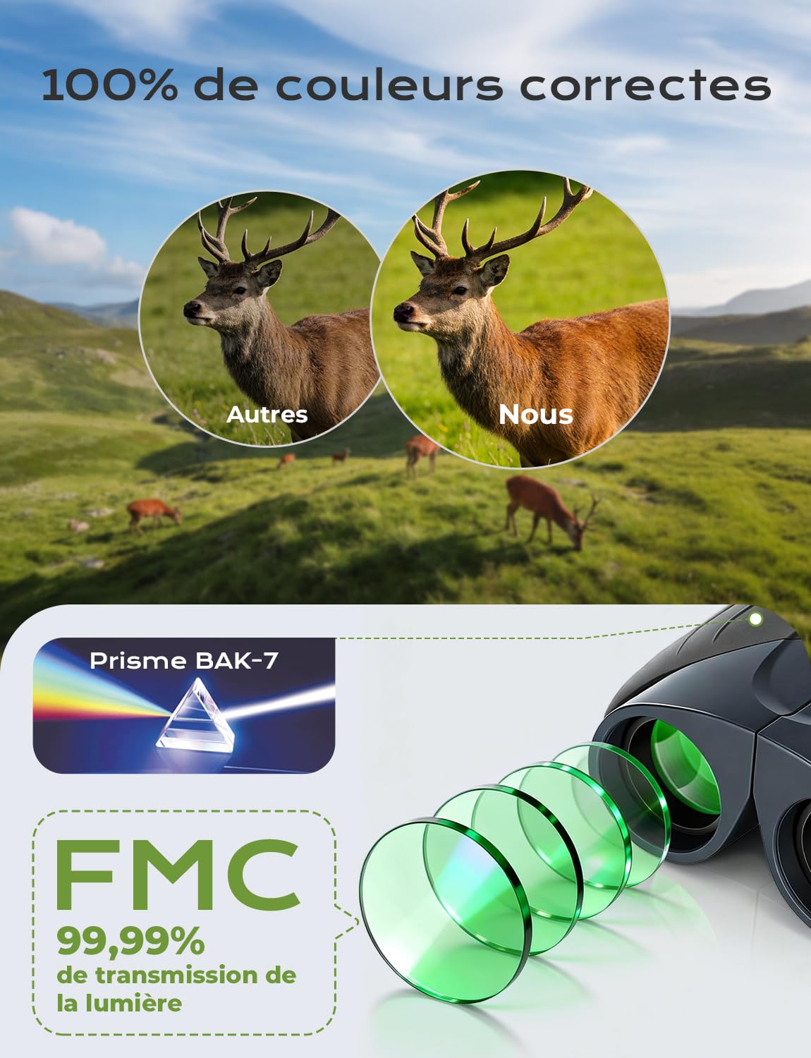 LIORQUE Jumelles 10x25 Enfants Adultes, Pliables, IPX6, Vision Nocturne | Oculaire 16mm Grand Angle, Prismes BAK-7 FMC, Caoutchouc, 0.65kg, Sangle Étui Chiffon, Oiseaux Rando Chasse