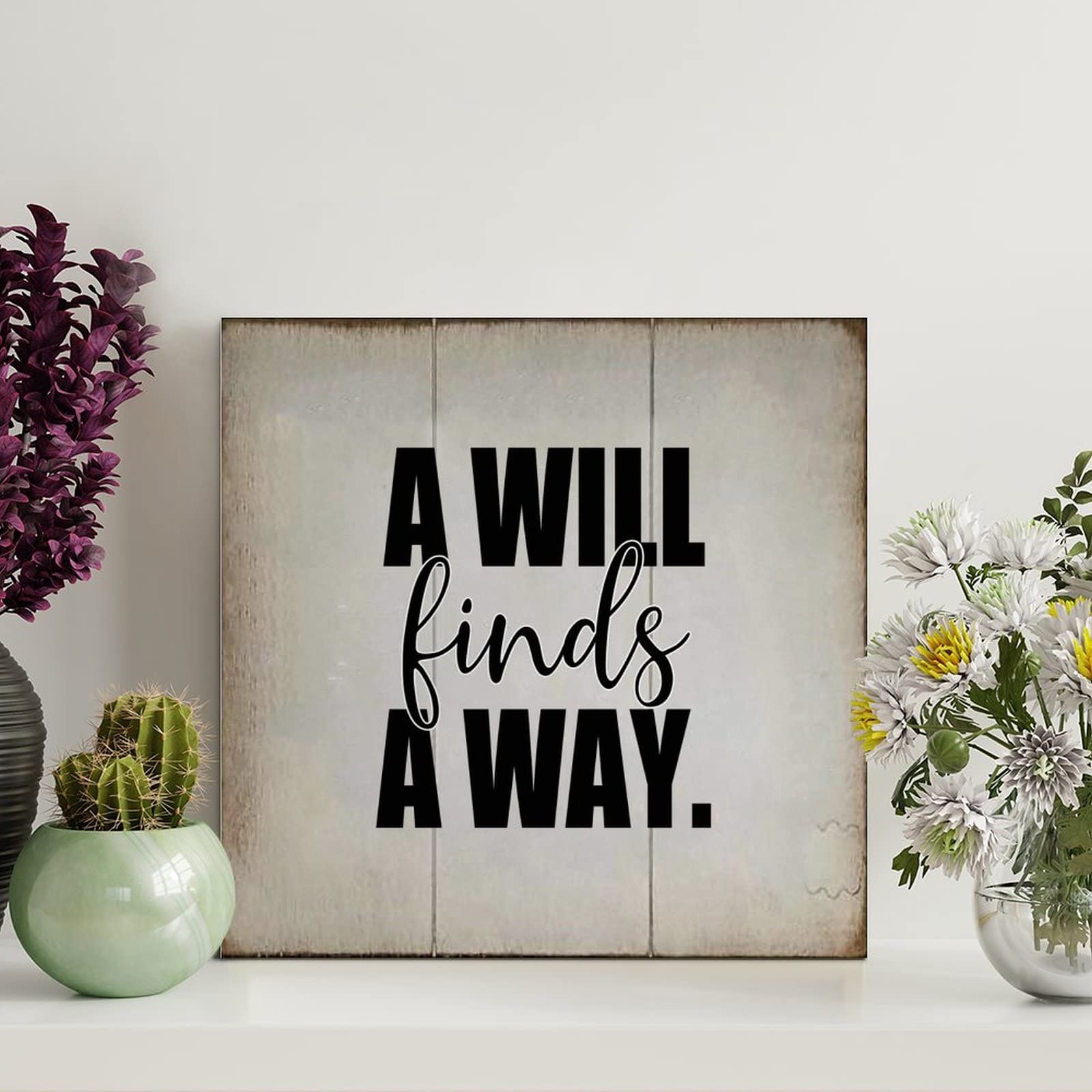 LITTLEGROVE SEEDS Vintage Wood Sign A Will Finds A Way Wooden Sign Farmhouse Wall Art Rustic Wall Decorations for Living Room for Home Man Cave Door Porch Garden Party 8x8in