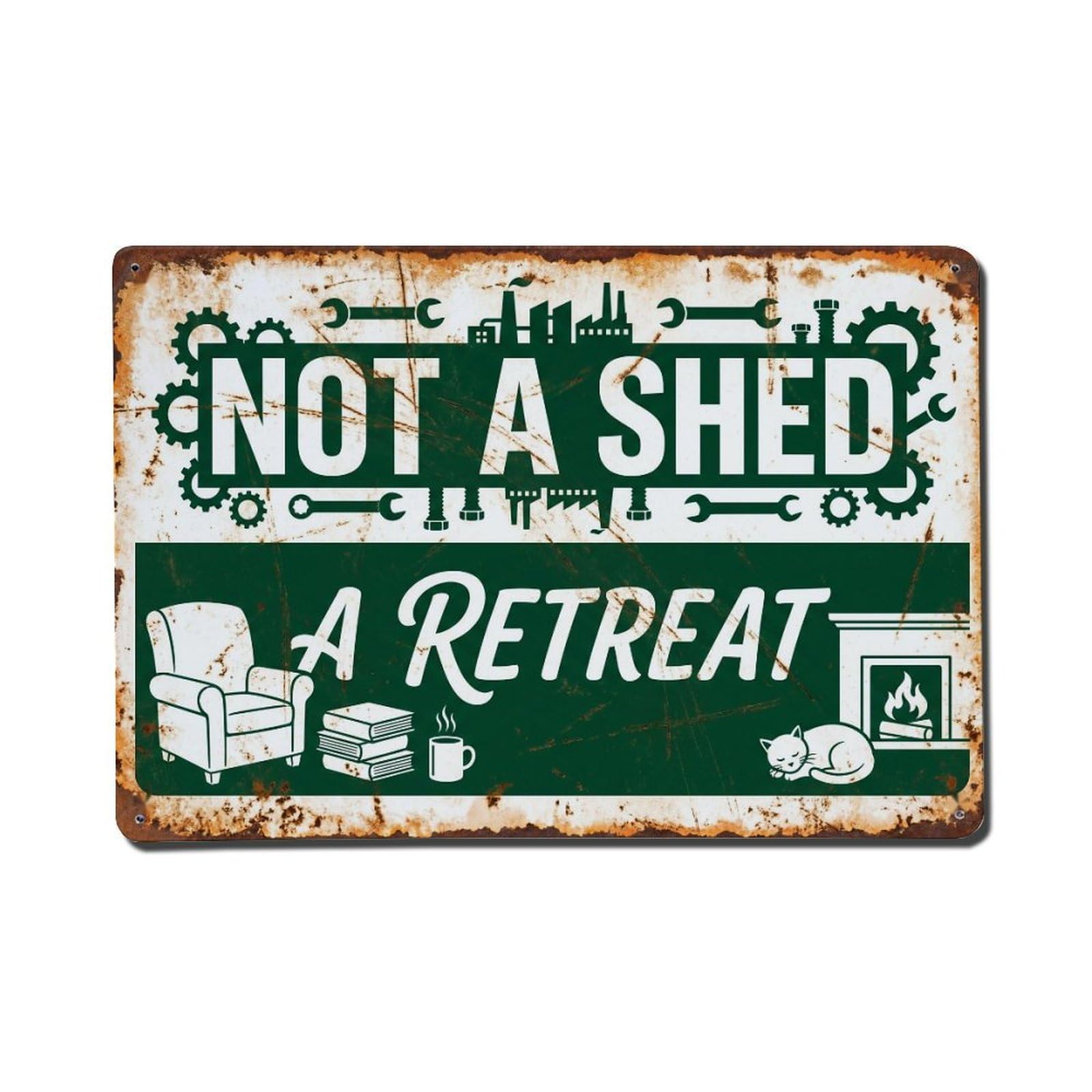 Distressed Not A Shed Retreat Botanical Saying Metal Tin Sign Plaque Wall Decor for Cafe, Man Cave, Club Bar, Office, Home Garden Round Metal Poster 8x12Inch