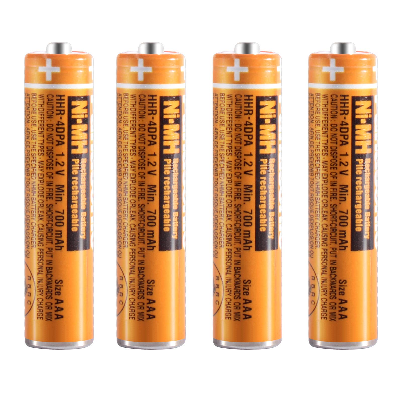 4 Pack HHR4DPA AAA Ni-MH Rechargeable Batteries 1.2V Cordless Phones Batteries 700mAh AAA Battery for Panasonic Cordless Telephone Batteries, Orange
