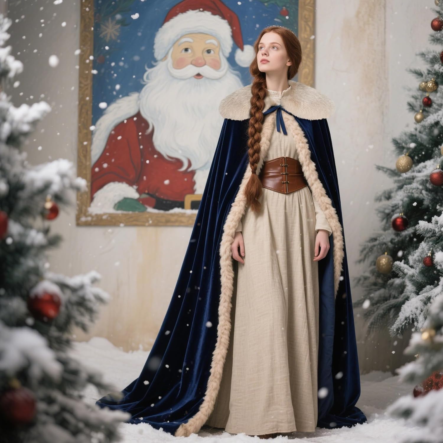 Joukavor Renaissance Velvet Cape with Viking Fur Collar for Women Halloween Costume - Image 3