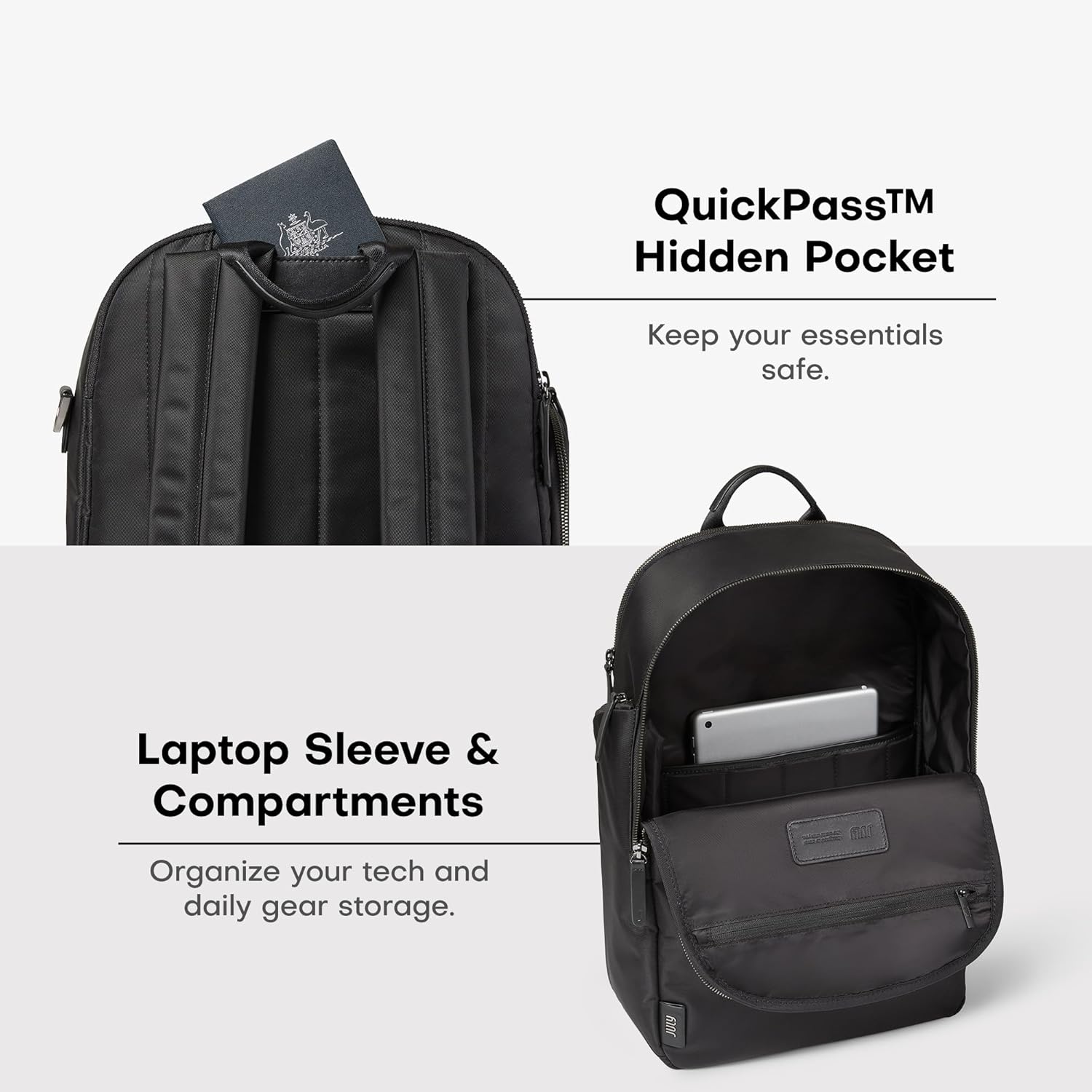 July Carry All Backpack 20L - Water-Resistant, Luggage Backpack for Men & Women - With Internal Dividers, Multi Pocket - Ideal for Travel, Work - Stylish, Quality & Durable - Midnight Black