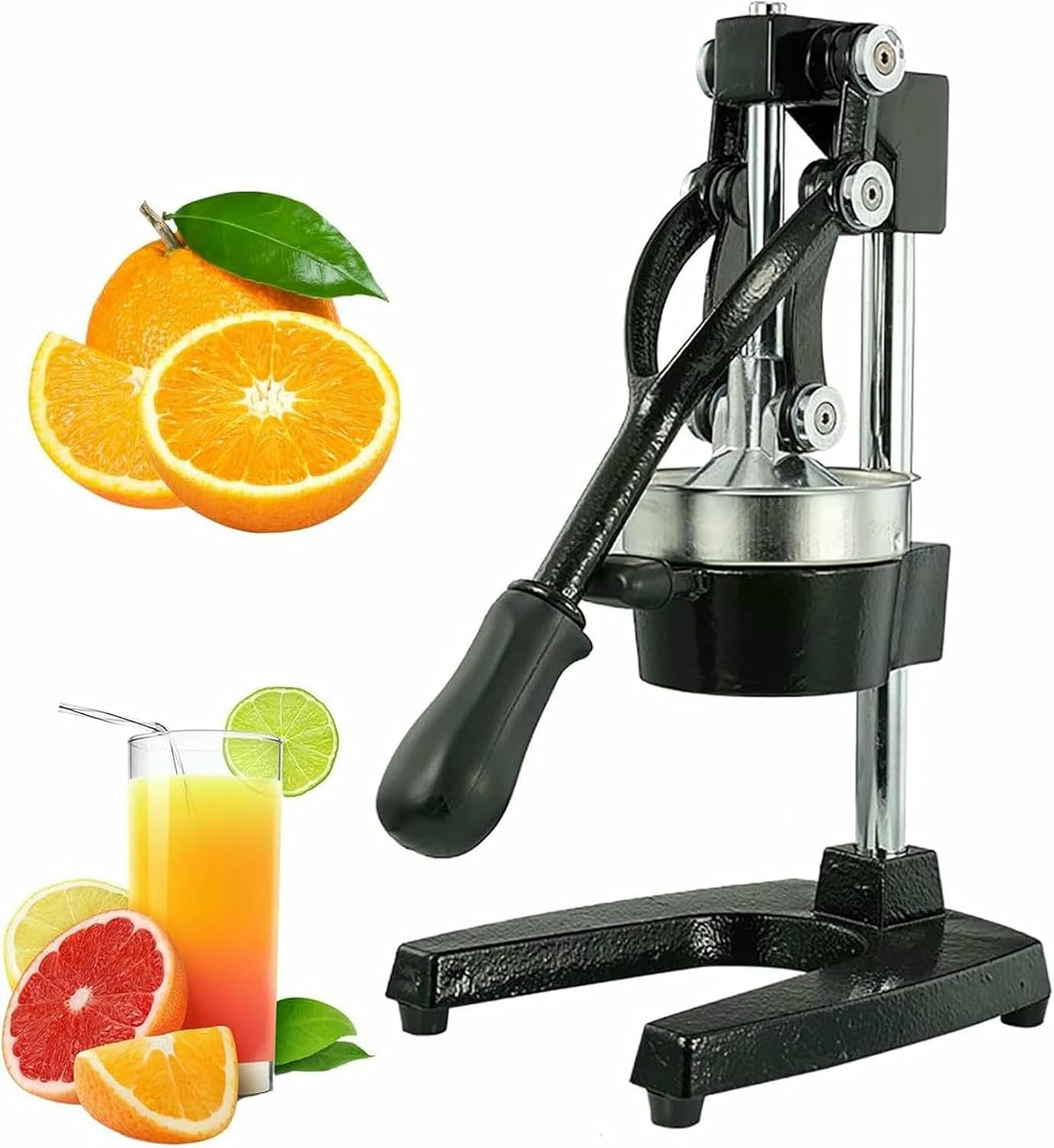 Manual Fruit Juicer, Stainless Steel&Heavy Duty Cast Iron Removable Juice Extractor, Citrus Juicer fessional Lemon Squeezer with Anti Slip Base, Anti-Clogging Filter, for Fresh Orange Juice