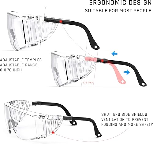 Miniatura 3 de SafeGlory - Gafas de seguridad ajustables antivaho - Transparentes, adecuadas para hombres y mujeres