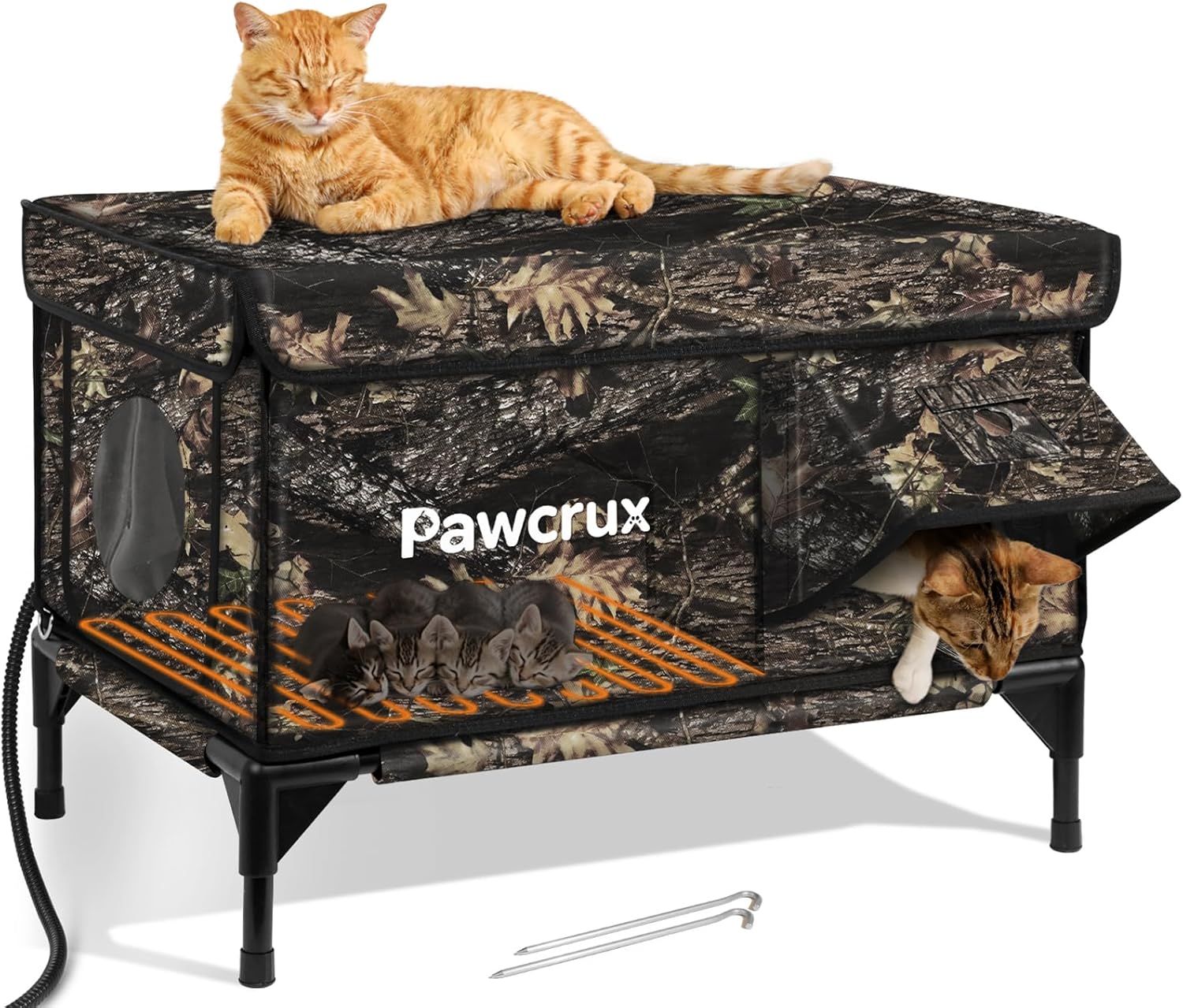 heated cat house for outdoor cats, waterproof insulated outdoor cat house with heating pad, weatherproof elevated heated cats house for outside feral cats(leaf, 25" l x 16" w x 18" h) 25.0"l x 16.0"w x 18.0"h leaf