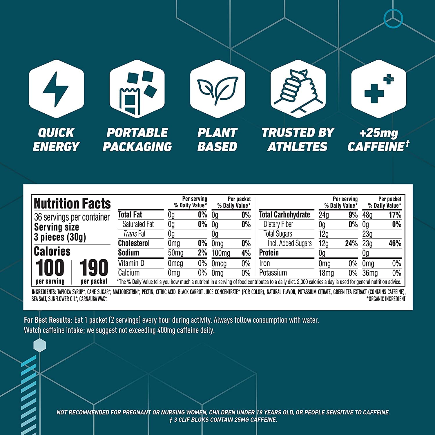 Clif BLOKS - Energy Chews - Tropical Punch with 25 mg Caffeine- Non-GMO - Plant Based Food - Fast Fuel for Cycling and Running -Workout Snack (2.1 Ounce Packet, 18 Count)