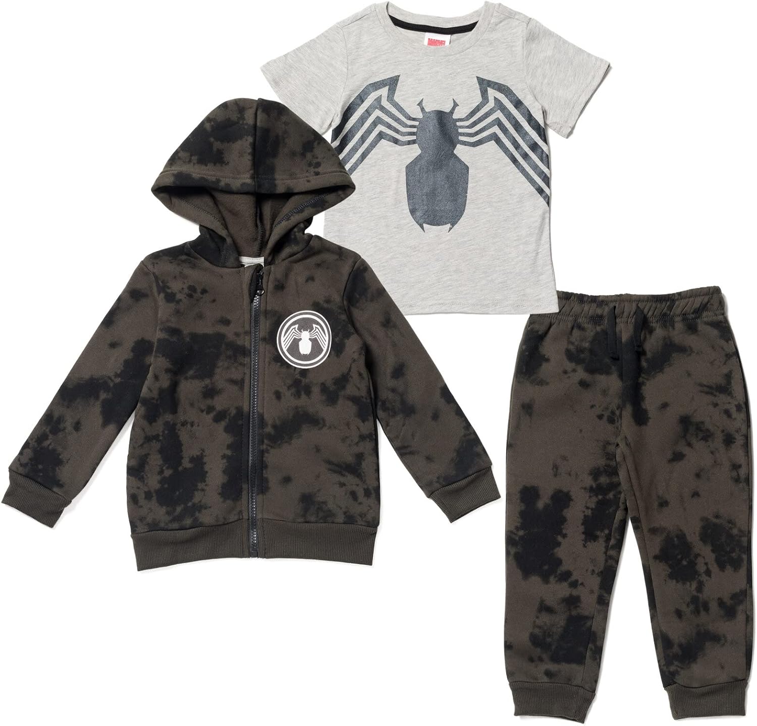 Marvel Avengers Spider-Man Little Boys Zip Up Fleece Hoodie Graphic T-Shirt and Jogger 3 Piece Outfit Set Toddler to Big Kid