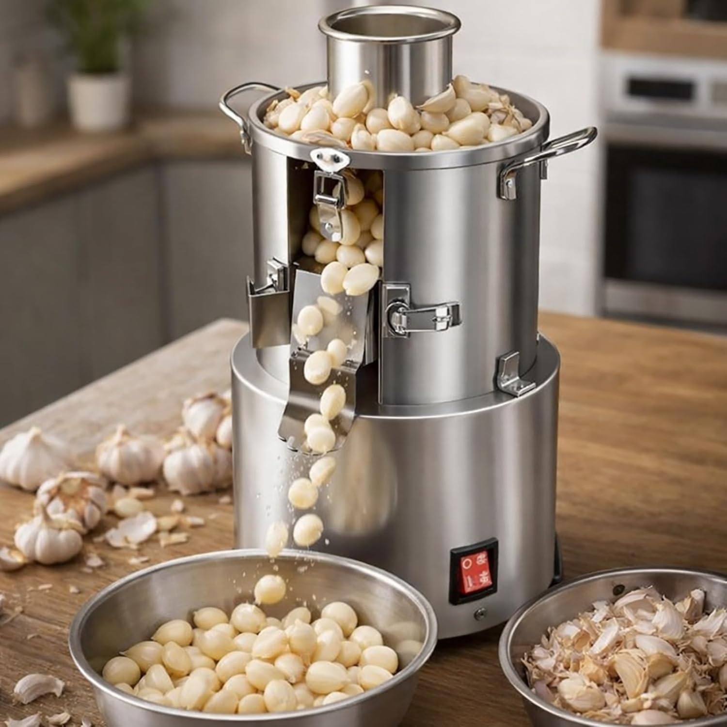 Elektrischer Knoblauchschäler, 200 W Edelstahl, 30 kg/h kommerzieller Knoblauchabscheider für Restaurants und Grillgeschäfte, Hautentferner