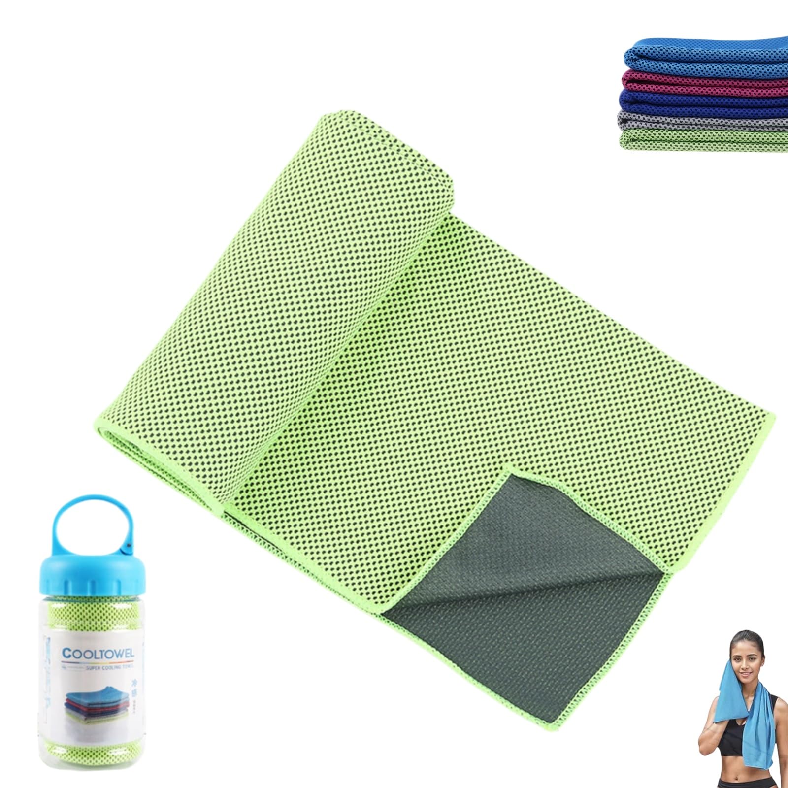 Neksong Cool Towel Original for Neck & Face, Quick-Cooling, Soft Breathable for Gym, Yoga, Running, Camping (Green,4PCS)