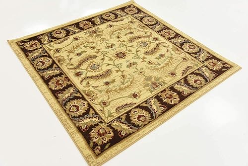 Miniatura 6 de Unique Loom - Colección Voyage - Alfombra redonda tradicional oriental, marrón, Polipropileno, CremaRojo