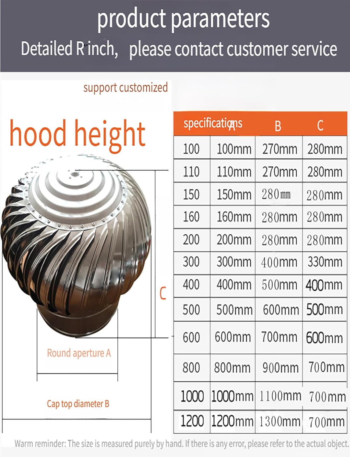 Stainless Steel Roof Ventilator Cap-Non-Powered Spinning Vent for Attics, Chimneys, and Flue Pipes, Factory FarmWeatherproof(160mm/6in)