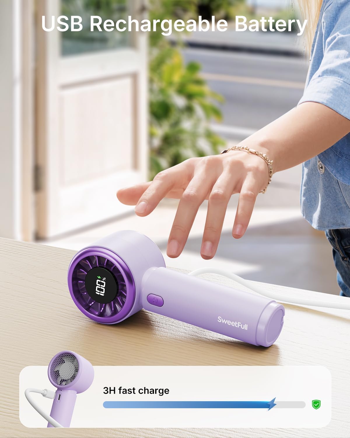 SWEETFULL Portable Handheld Fan, Mini Rechargeable Personal Hand Fan image 5
